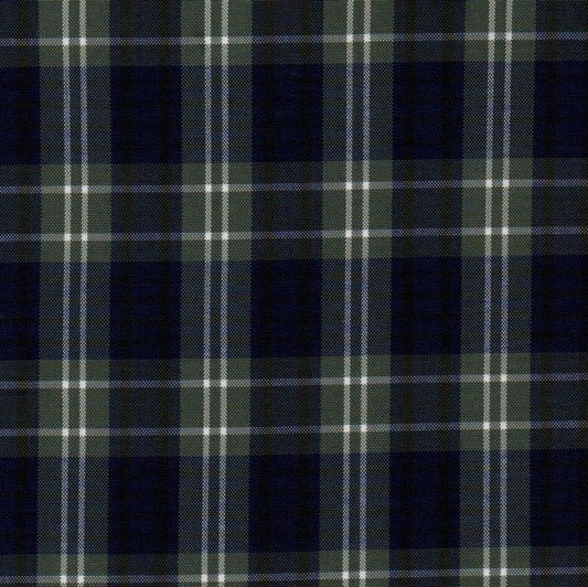 Tela escocesa de poliéster, diseño tartán navy con verde y blanco; ideal para uniformes escolares e institucionales SchoolLine