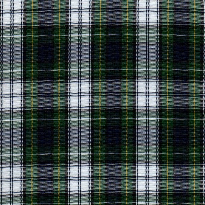 Tela escocesa de poliéster SchoolLine en tartán verde oscuro, negro y blanco, ideal parauniformes escolares e institucionales
