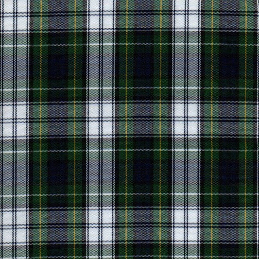 Tela escocesa de poliéster SchoolLine en tartán verde oscuro, negro y blanco, ideal parauniformes escolares e institucionales