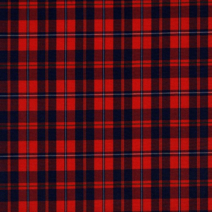 Tela escocesa de poliéster SchoolLine en rojo y azul marino a cuadros, perfecta para uniformes escolares e institucionales.