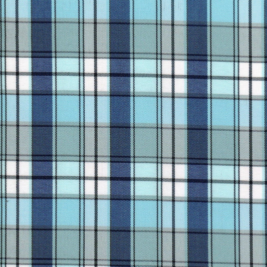 Tela escocesa de poliéster con cuadros azul marino y celeste para uniformes escolares e institucionales, marca SchoolLine.