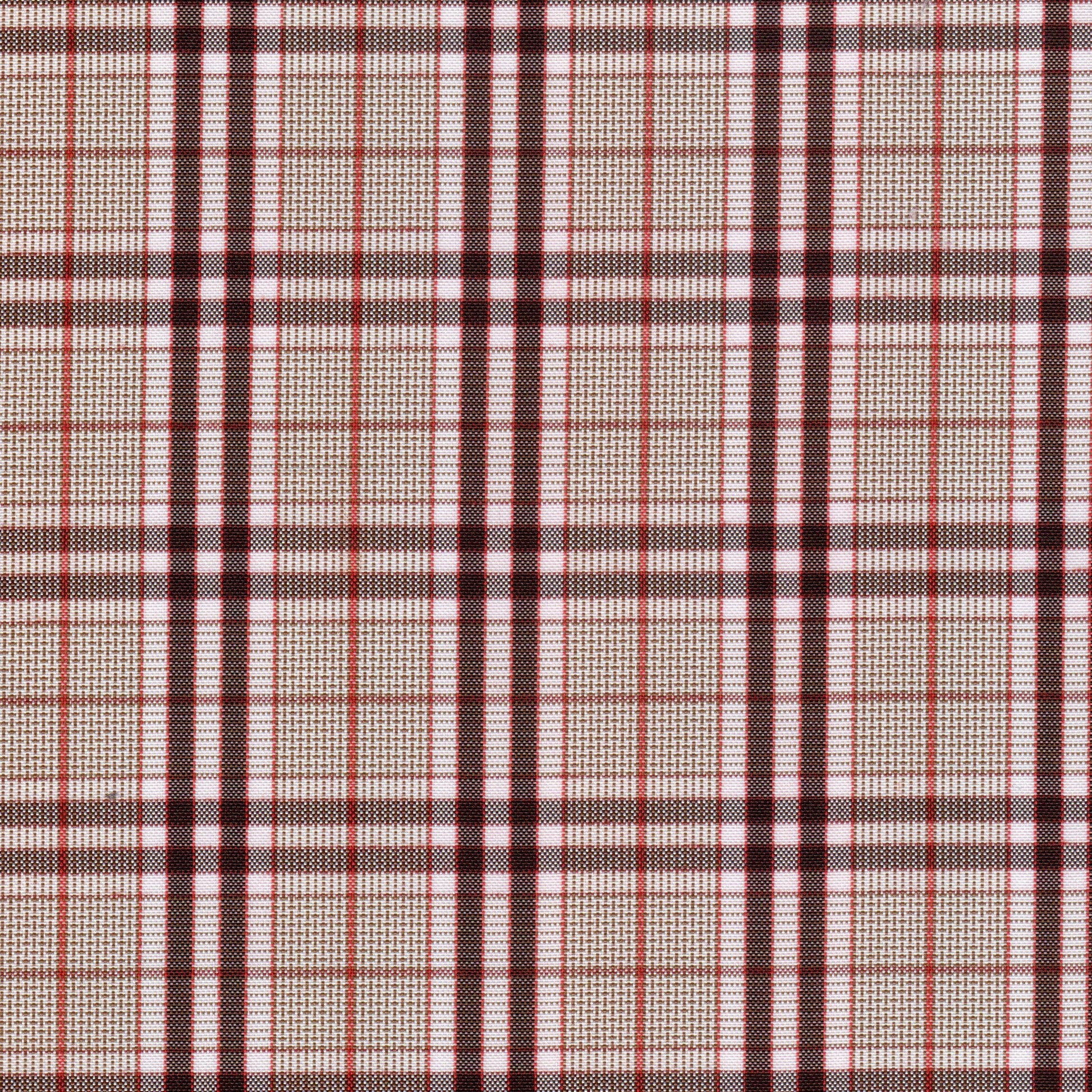 Tela escocesa de poliéster SchoolLine en cuadros beige, marrón y rojo, ideal para uniformes escolares e institucionales