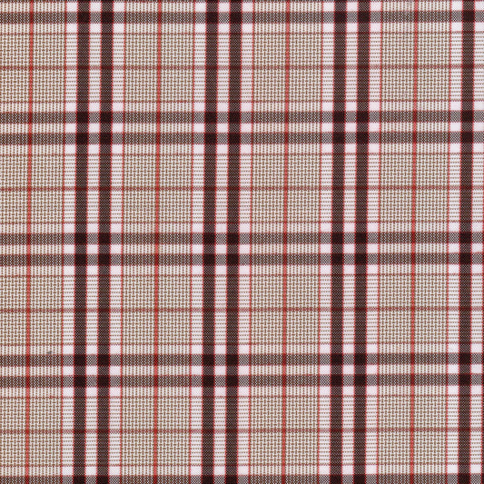 Tela escocesa de poliéster SchoolLine en cuadros beige, marrón y rojo, ideal para uniformes escolares e institucionales