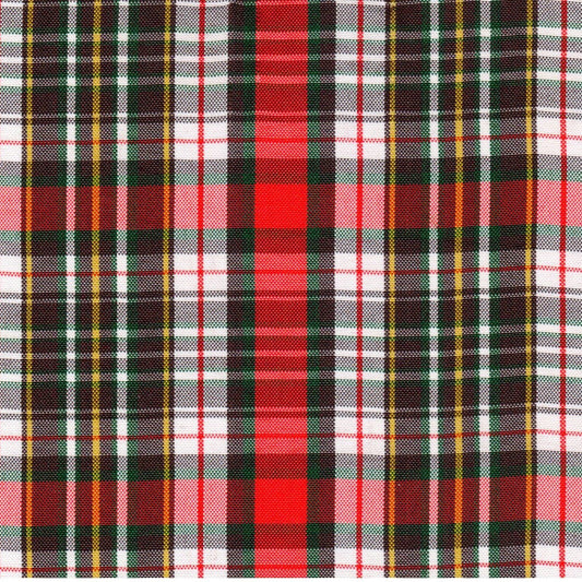 Tela escocesa de poliéster SchoolLine en rojo, verde y negro con cuadros; ideal para uniformes escolares e institucionales
