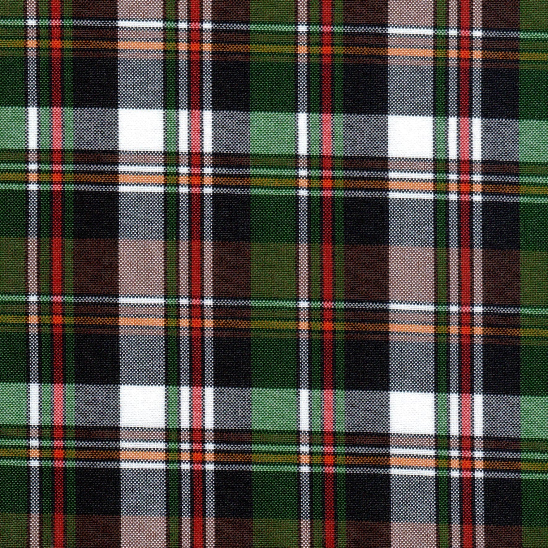 Tela escocesa de poliéster SchoolLine, tartán verde, negro y rojo, perfecta para uniformes escolares e institucionales.