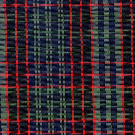 Tela escocesa de poliéster SchoolLine, tartán azul marino, verde y rojo; ideal para uniformes escolares e institucionales.