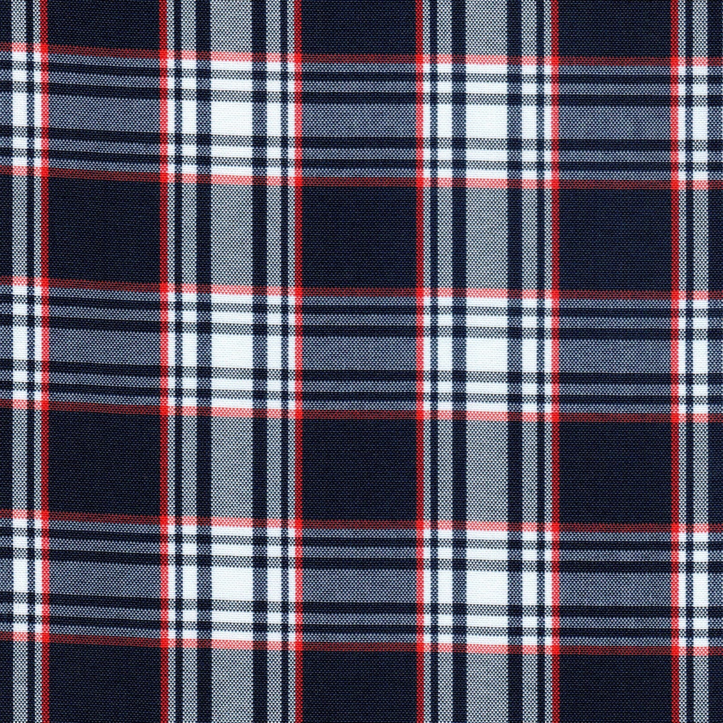 Tela Escocesa de Poliéster SchoolLine, tejido a cuadros azul marino, blanco y rojo; ideal para uniformes escolares e institucionales