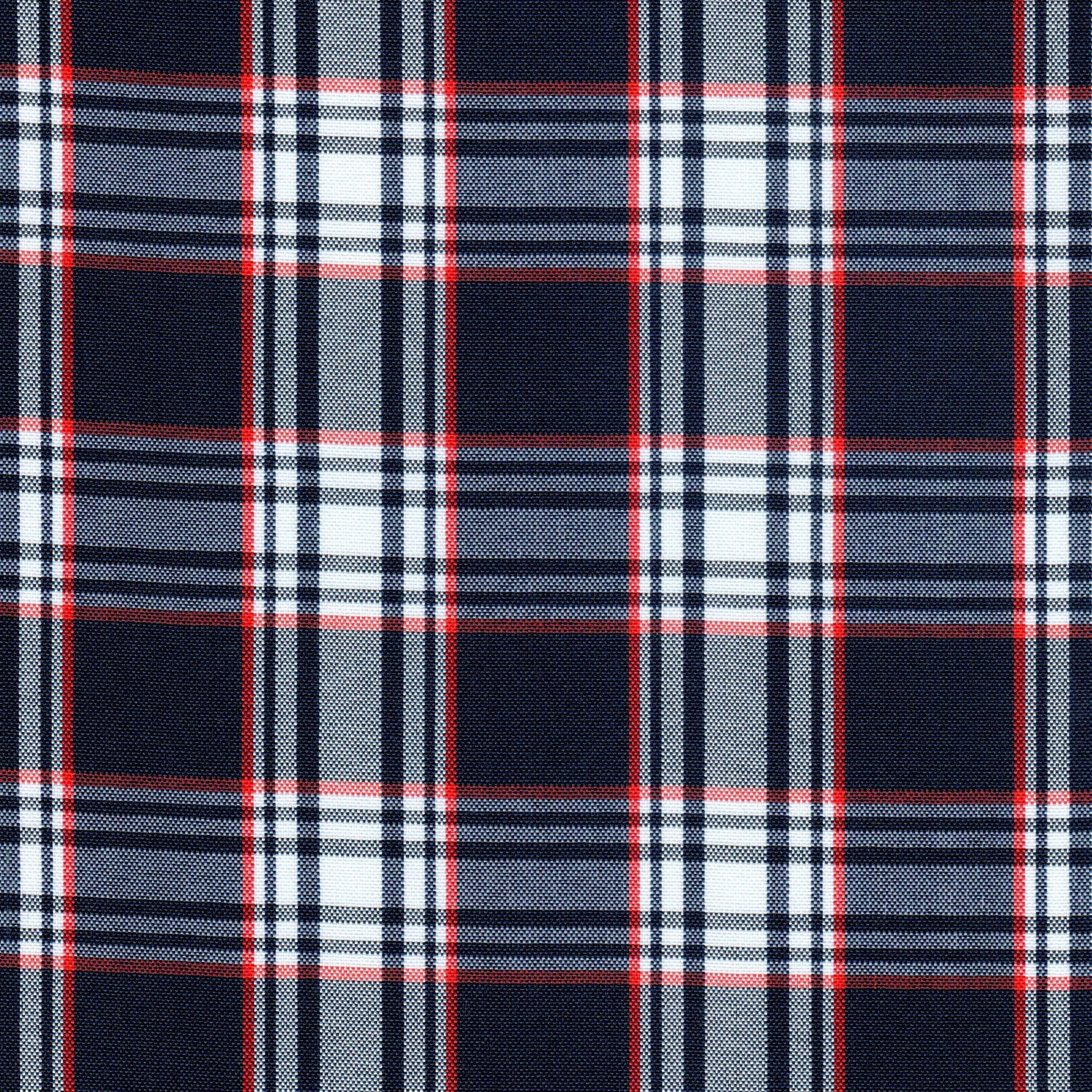 Tela Escocesa de Poliéster SchoolLine, tejido a cuadros azul marino, blanco y rojo; ideal para uniformes escolares e institucionales