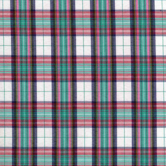 Tela escocesa de poliéster SchoolLine, cuadros verde, rosa y azul marino, para uniformes escolares e institucionales.