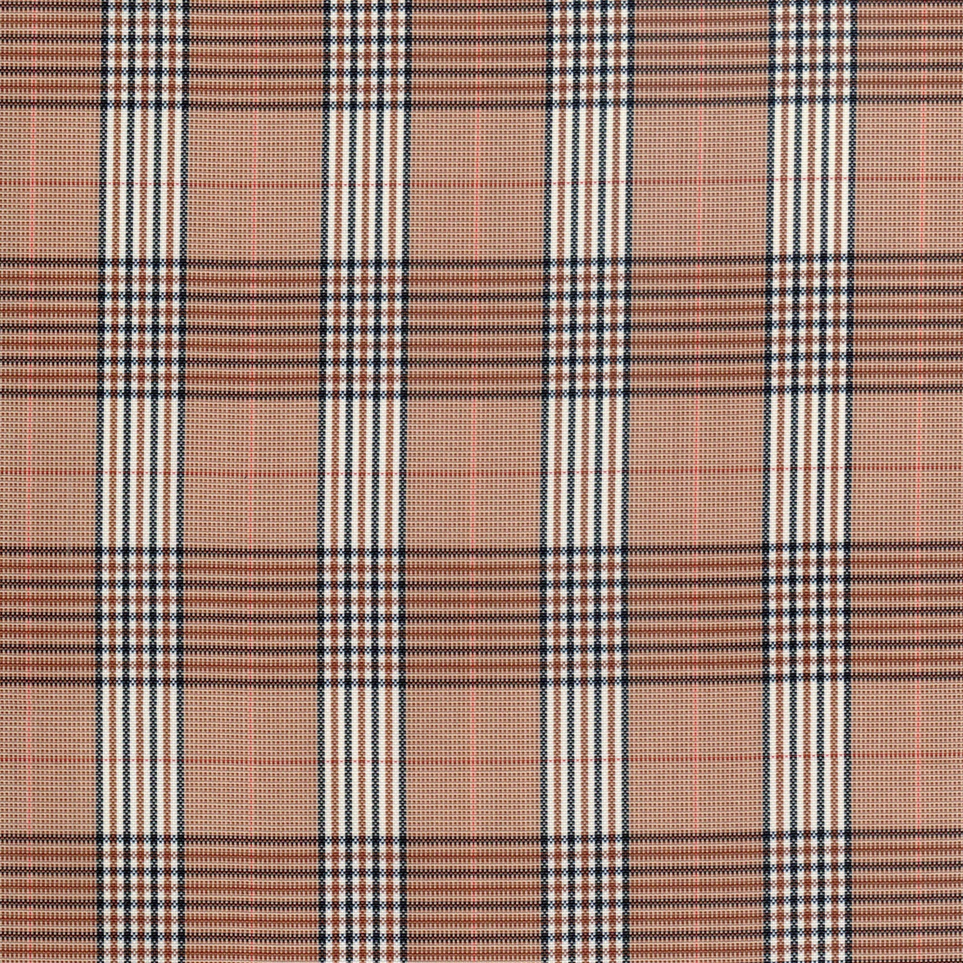 Tela escocesa de poliéster SchoolLine, marrón con diseño tartán beige/negro, ideal para uniformes escolares.