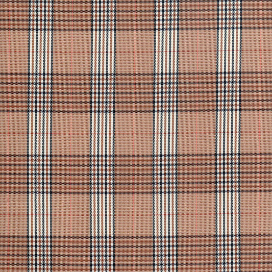 Tela escocesa de poliéster SchoolLine, marrón con diseño tartán beige/negro, ideal para uniformes escolares.