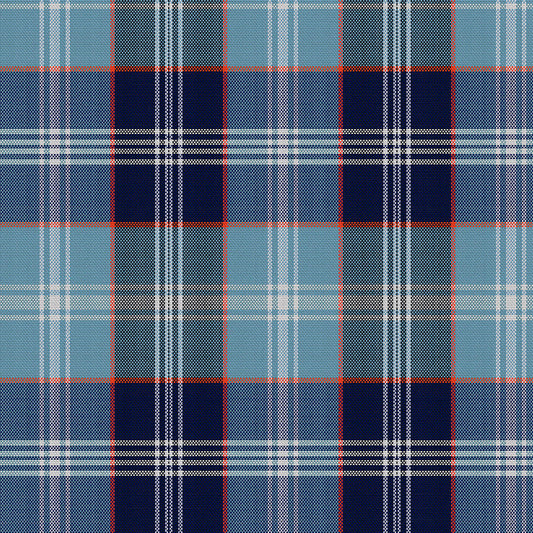 Tela escocesa de poliéster, patrón azul marino y turquesa con líneas blancas, ideal para uniformes escolares de SchoolLine.