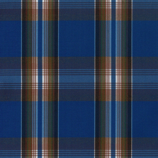 Tela escocesa de poliéster azul con cuadros marrón y verde; ideal para uniformes escolares, SchoolLine.