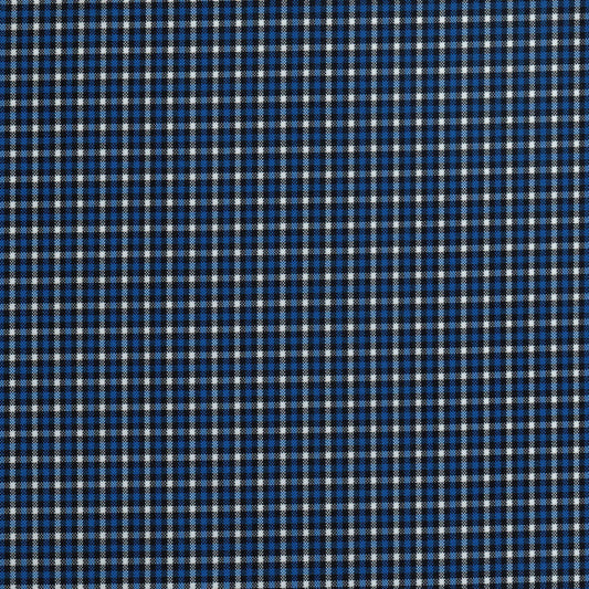 Tela escocesa de poliéster SchoolLine azul y blanco con cuadros pequeños, ideal para uniformes escolares e institucionales