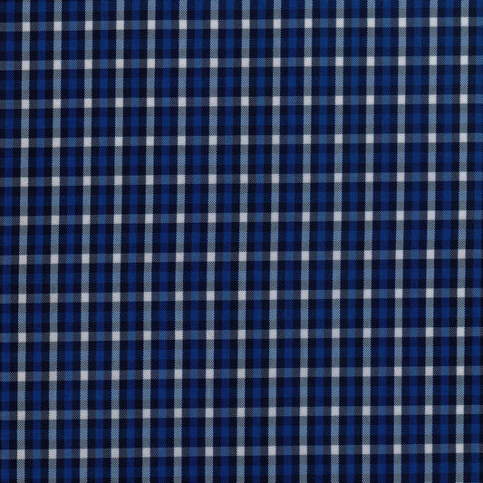 Tela escocesa de poliéster SchoolLine, tejido a cuadros azul marino y blanco, ideal para uniformes escolares