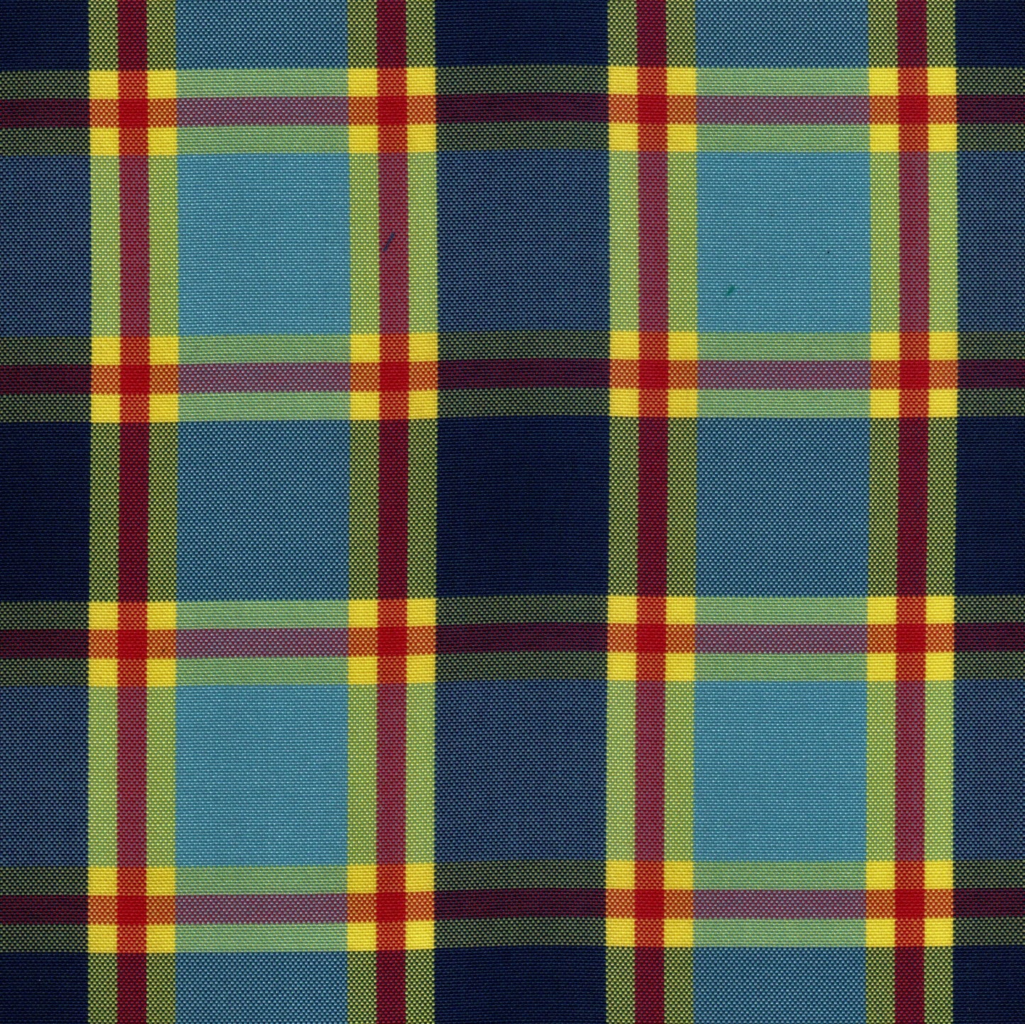 Tela escocesa de poliéster SchoolLine en diseño tartán azul, verde, amarillo y rojo, ideal para uniformes escolares e institucionales.