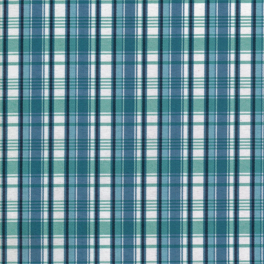 Tela escocesa de poliéster SchoolLine con patrón tartán azul y verde, ideal para uniformes escolares e institucionales.