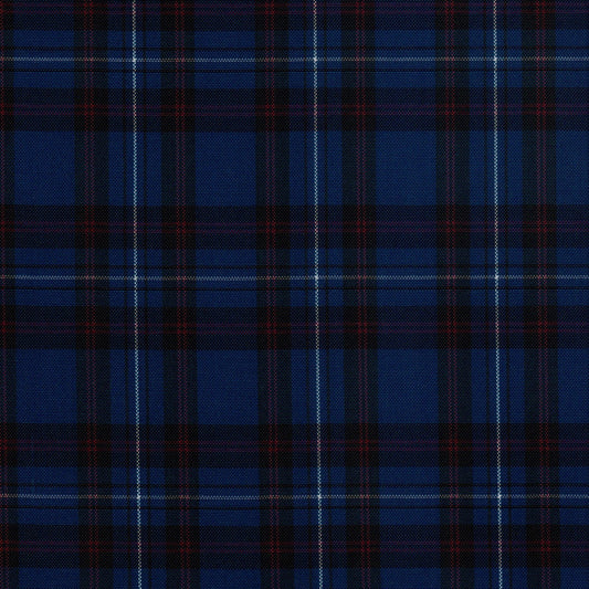 Tela escocesa de poliéster SchoolLine azul marino con cuadros plaid en azul, negro y rojo, ideal para uniformes escolares e institucionales