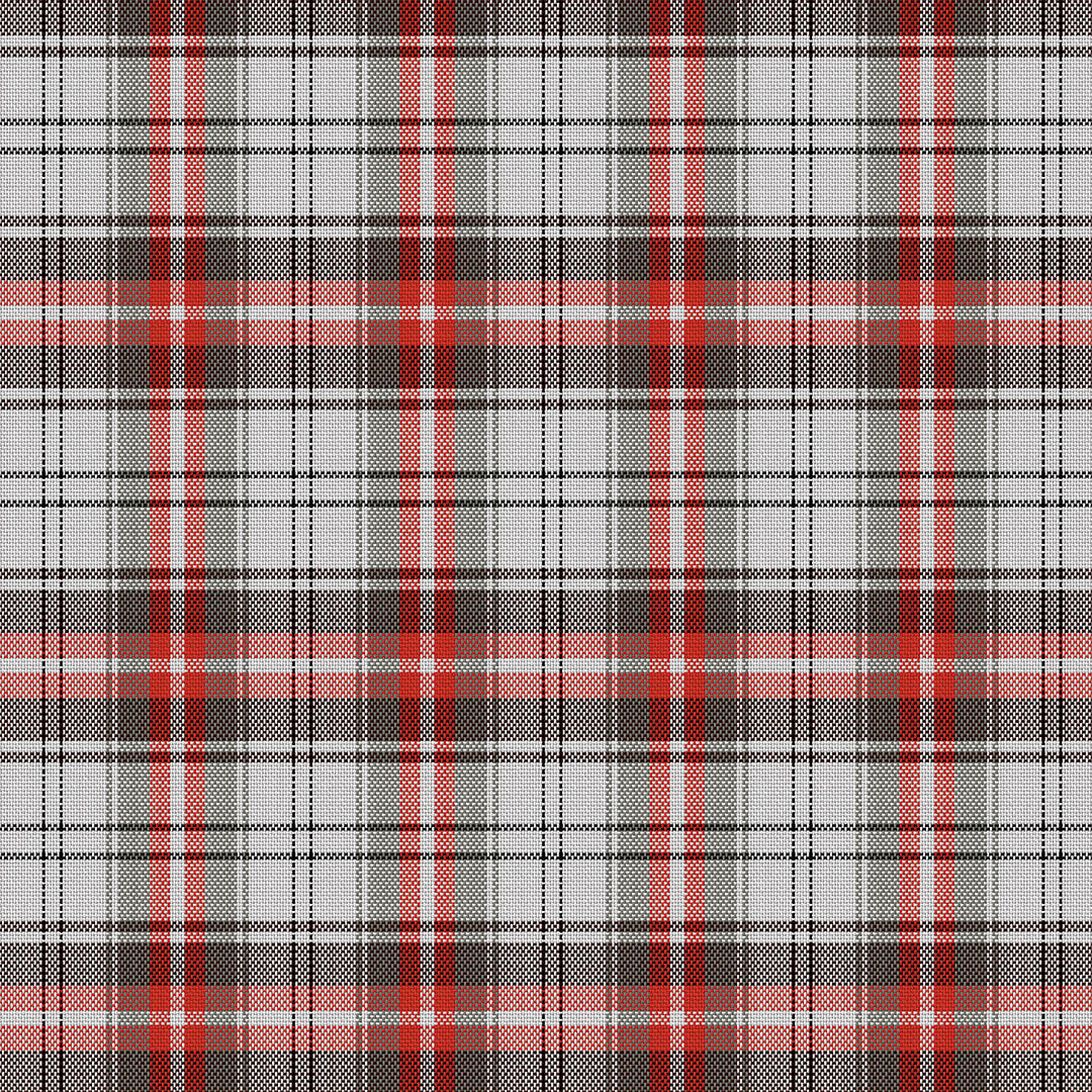 Tela escocesa de poliéster SchoolLine, patrón tartán gris, negro y rojo; ideal para uniformes escolares e institucionales.