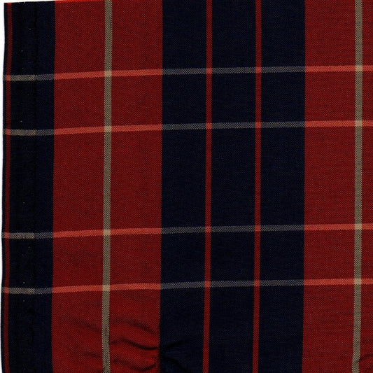 Tela escocesa de poliéster, tartán rojo y azul marino con líneas beige, ideal para uniformes escolares e institucionales SchoolLine.
