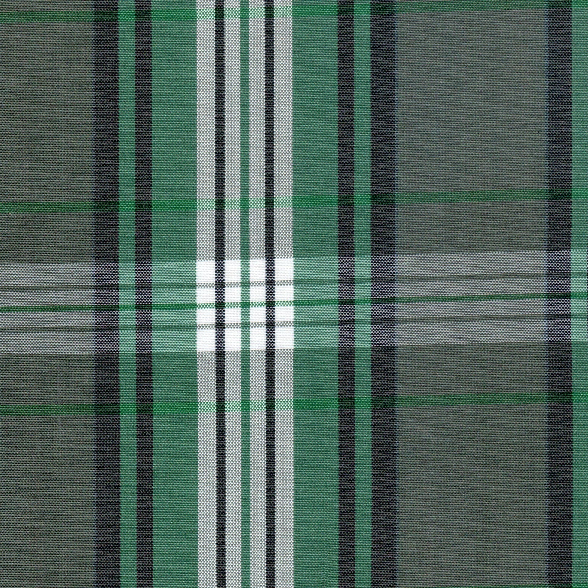 Tela escocesa de poliéster verde con cuadros negros y blancos; ideal para uniformes escolares SchoolLine.