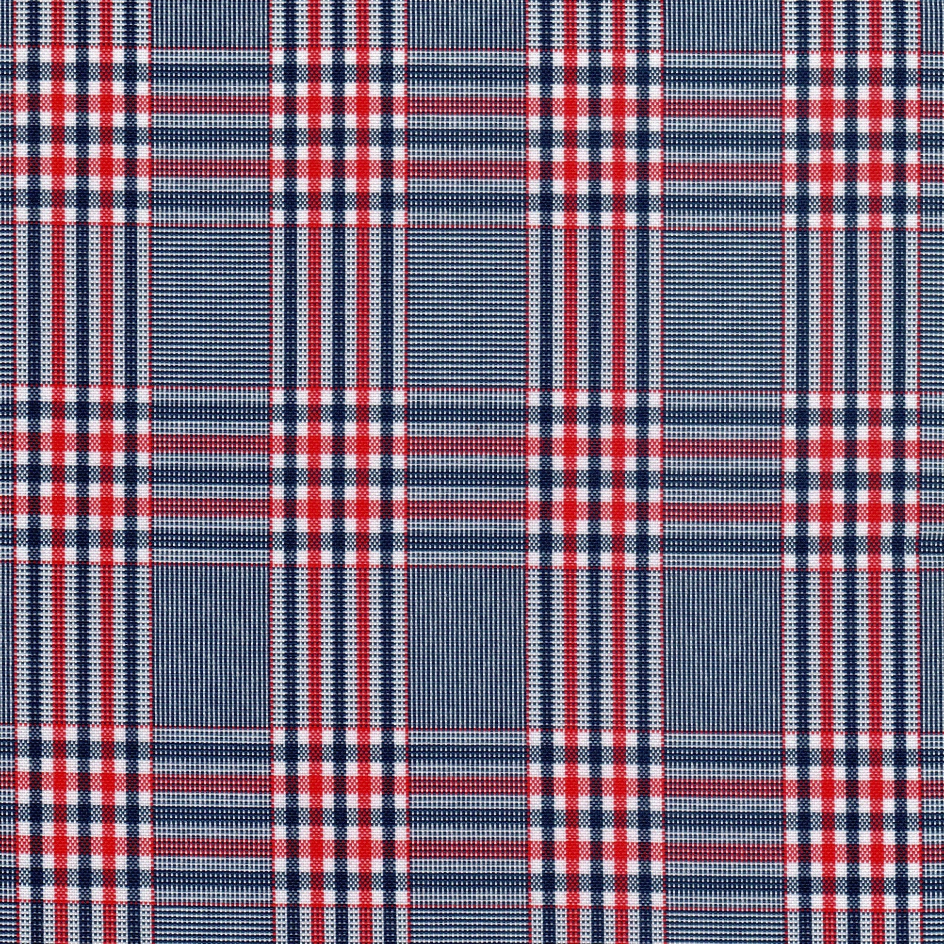 Tela escocesa de poliéster azul, rojo y blanco con diseño tartán; ideal para uniformes escolares e institucionales SchoolLine
