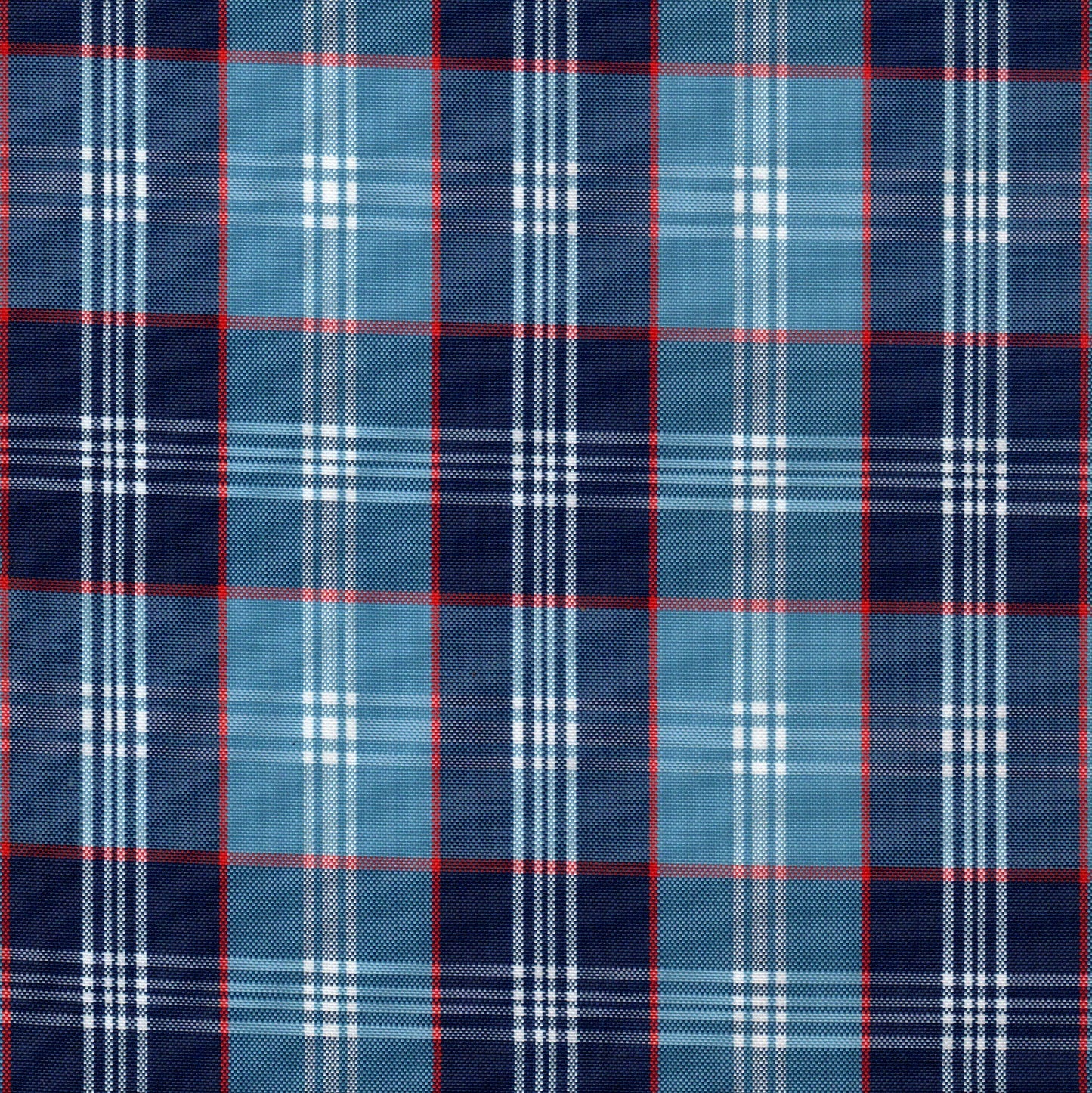 Tela escocesa de poliéster SchoolLine, tejido a cuadros azul navy, cobalto y rojo para uniformes.