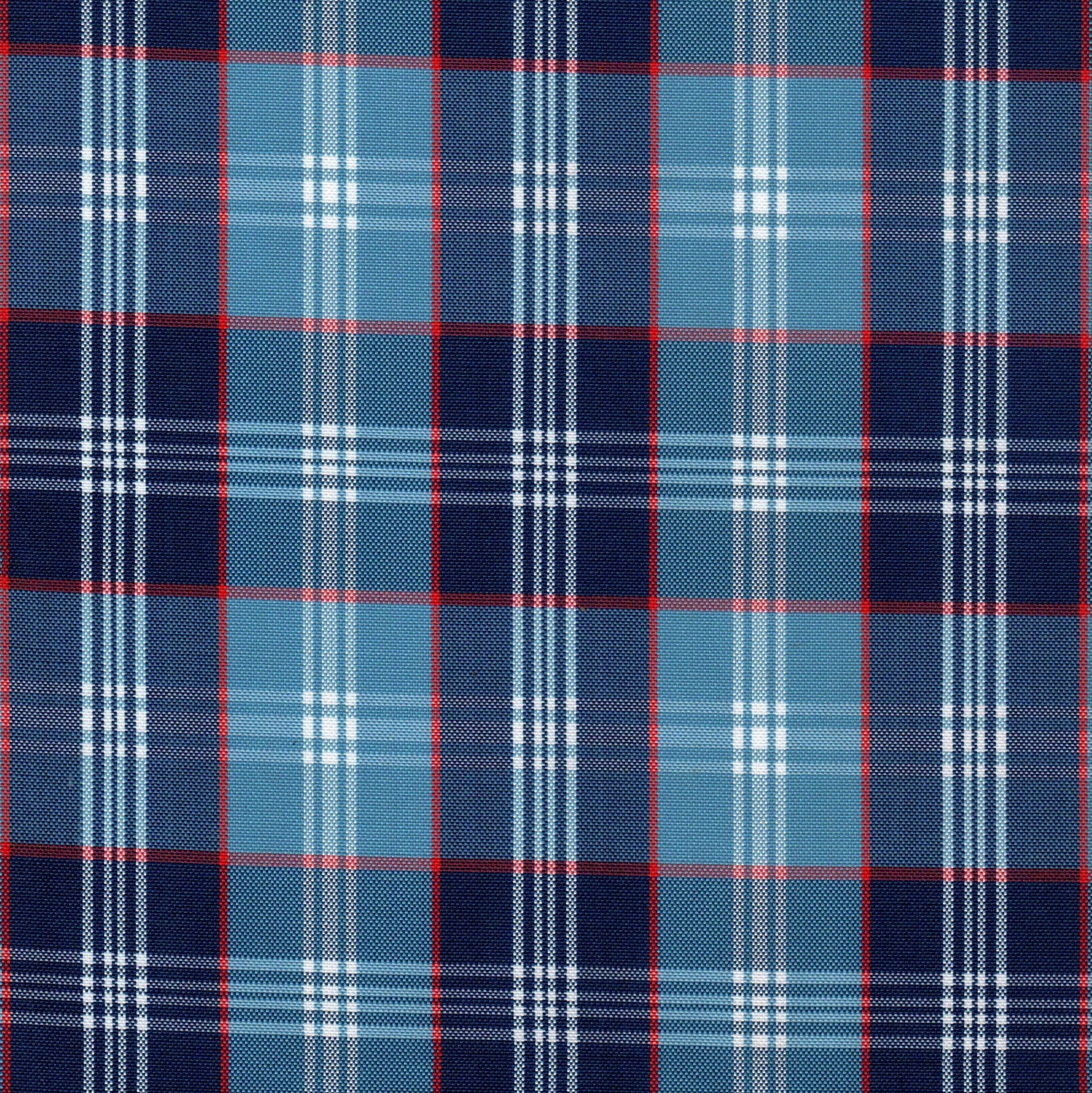 Tela escocesa de poliéster SchoolLine, tejido a cuadros azul navy, cobalto y rojo para uniformes.