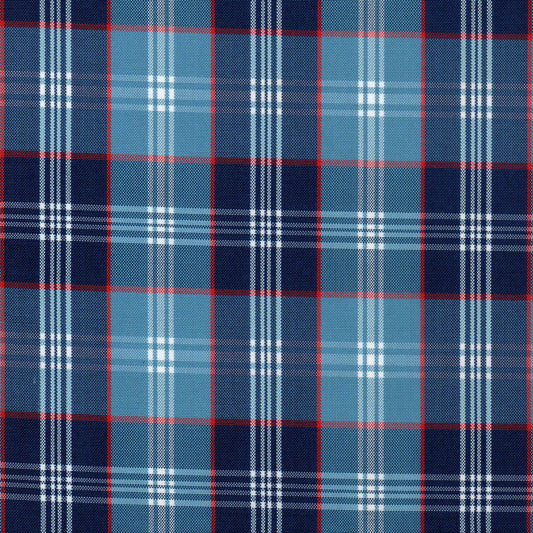 Tela escocesa de poliéster SchoolLine, tejido a cuadros azul navy, cobalto y rojo para uniformes.