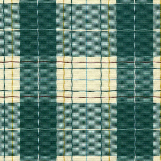 Tela escocesa de poliéster SchoolLine en tonos verde azulado y beige, ideal para uniformes escolares.