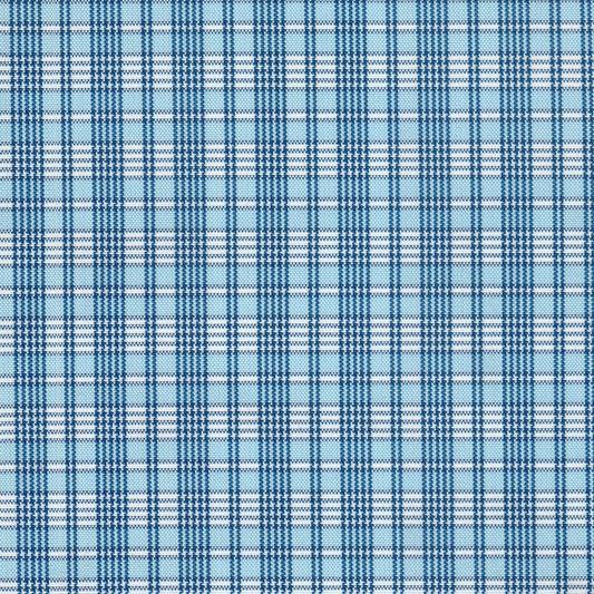 Tela escocesa de poliéster SchoolLine azul y blanco con diseño tartán, ideal para uniformes escolares e institucionales.