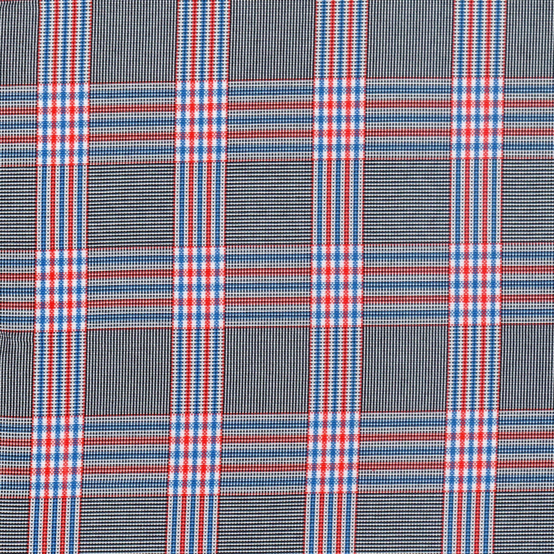 Tela escocesa de poliéster SchoolLine en tartán azul, rojo y blanco, ideal para uniformes escolares.