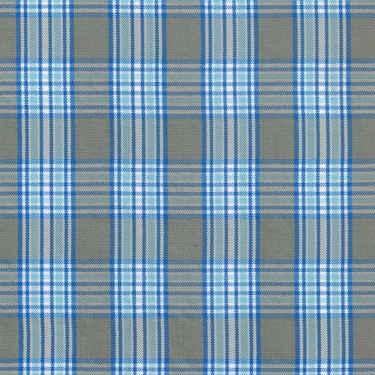 Tela escocesa de poliéster SchoolLine en azul y gris, patrón a cuadros, ideal para uniformes escolares e institucionales.