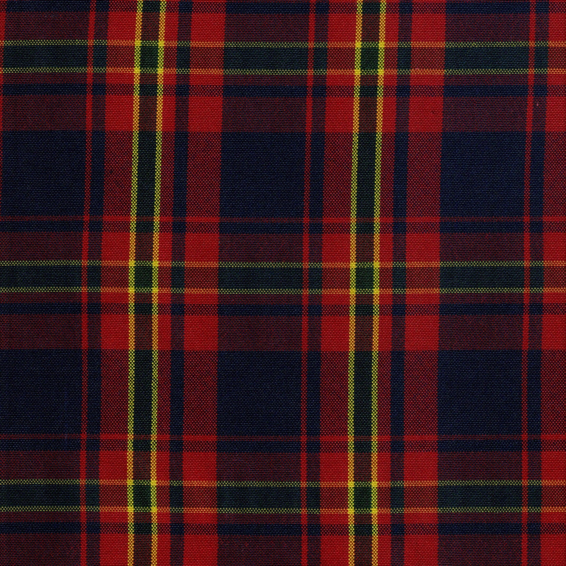 Tela escocesa de poliéster tartán rojo y azul marino con líneas amarillas; uniformes escolares e institucionales, SchoolLine