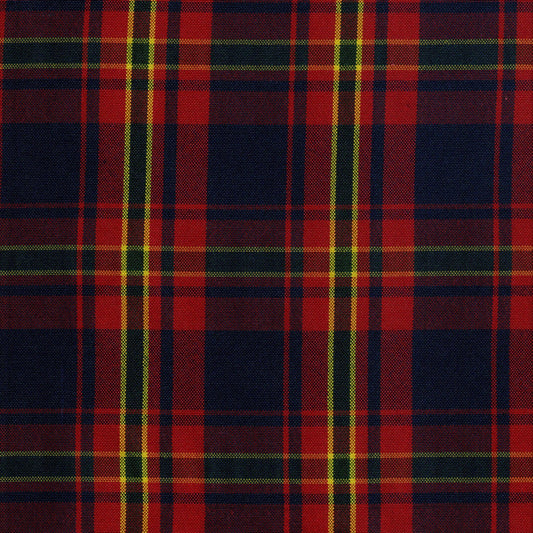 Tela escocesa de poliéster tartán rojo y azul marino con líneas amarillas; uniformes escolares e institucionales, SchoolLine