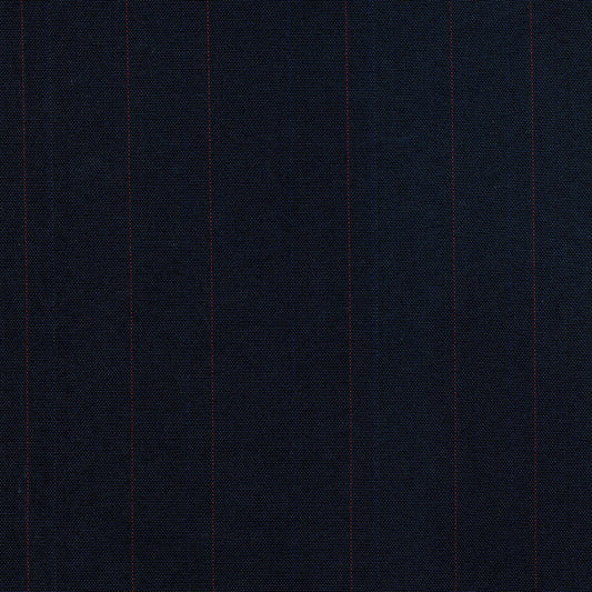 Tela escocesa de poliéster SchoolLine en azul marino con rayas rojas, ideal para uniformes escolares e institucionales.