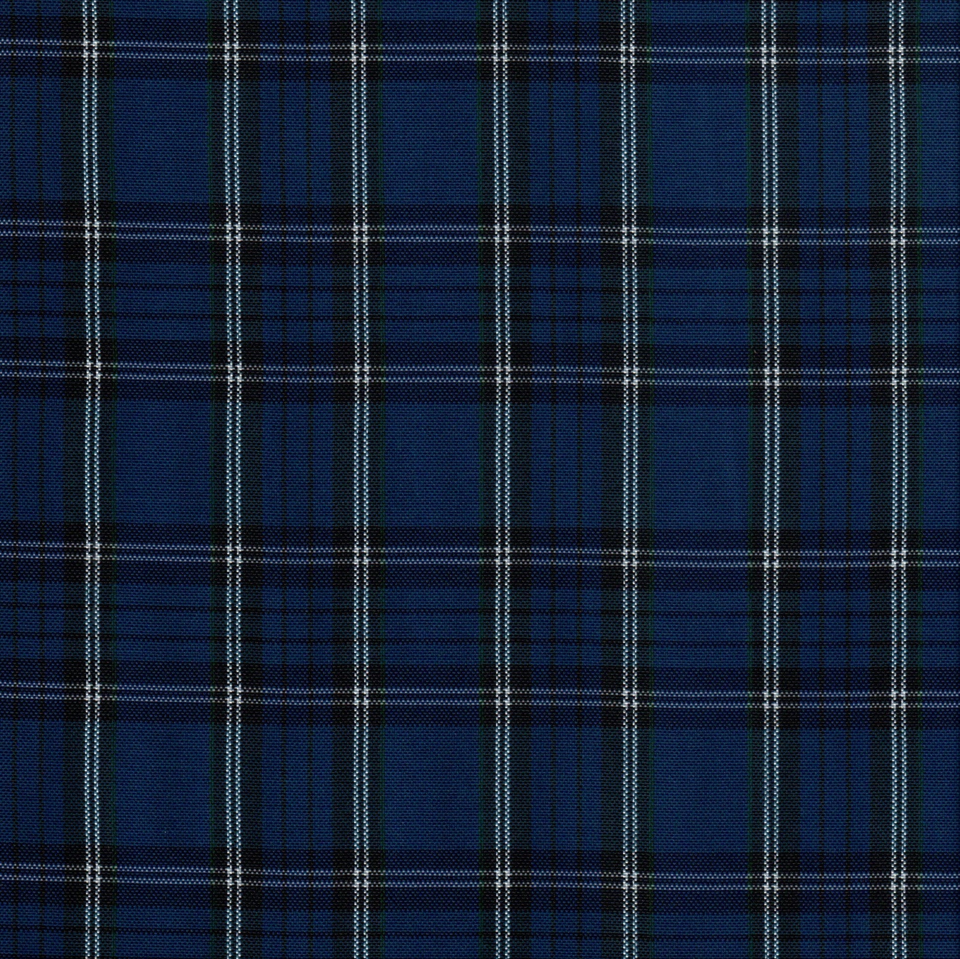 Tela escocesa de poliéster SchoolLine en azul marino y negro con cuadros, ideal para uniformes escolares e institucionales.