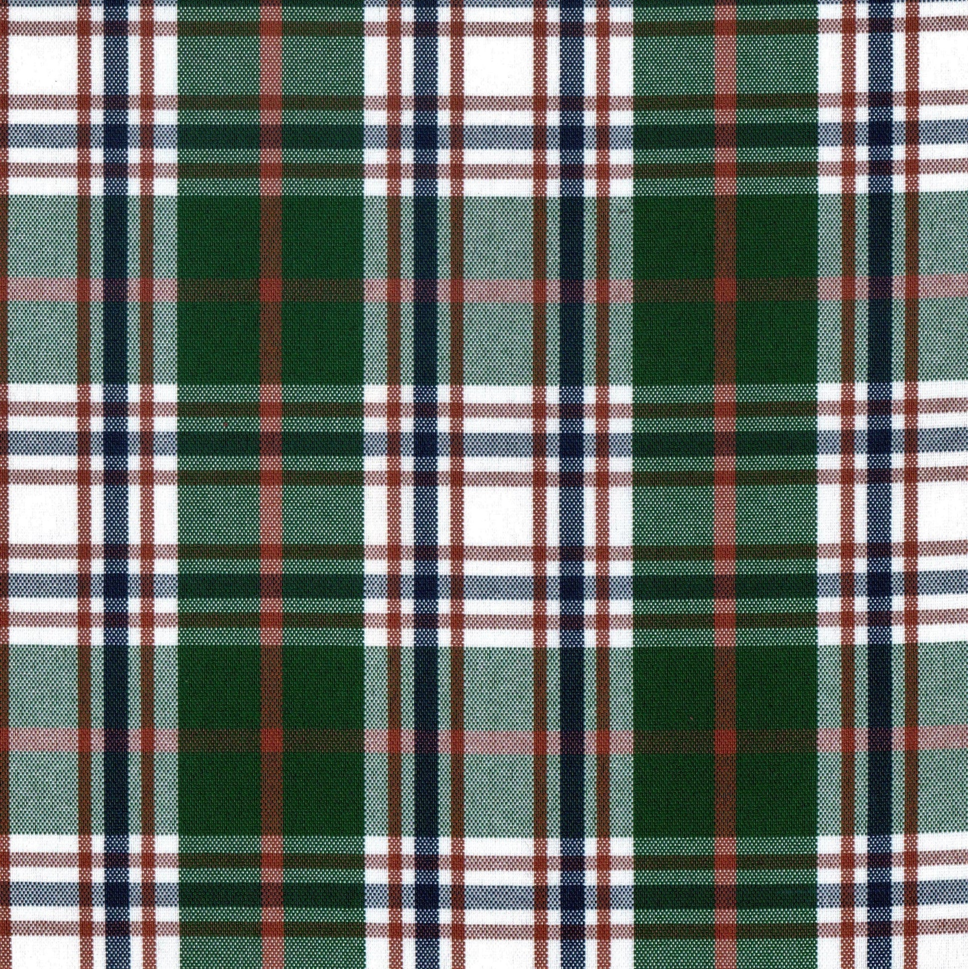 Tela escocesa de poliéster SchoolLine, verde y blanco a cuadros con azul/marrón, ideal para uniformes escolares e institucionales.