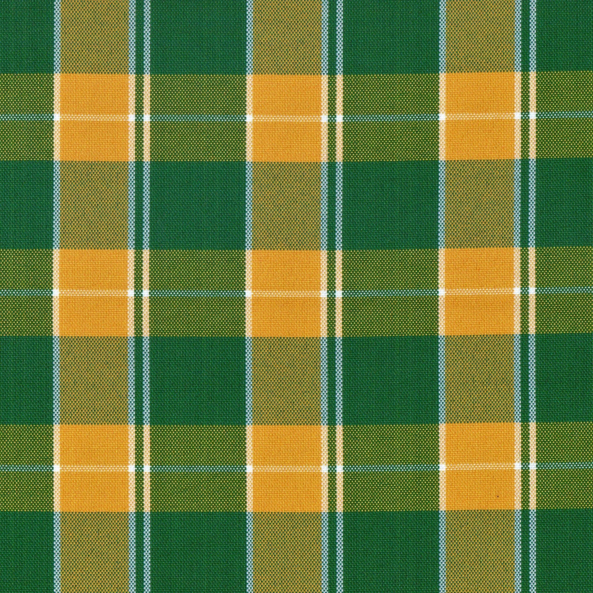 Tela escocesa de poliéster para uniformes escolares; tartán verde y naranja con líneas blancas, SchoolLine