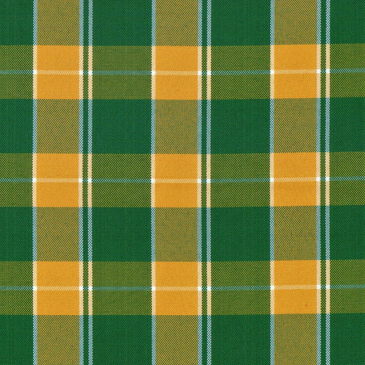 Tela escocesa de poliéster para uniformes escolares; tartán verde y naranja con líneas blancas, SchoolLine