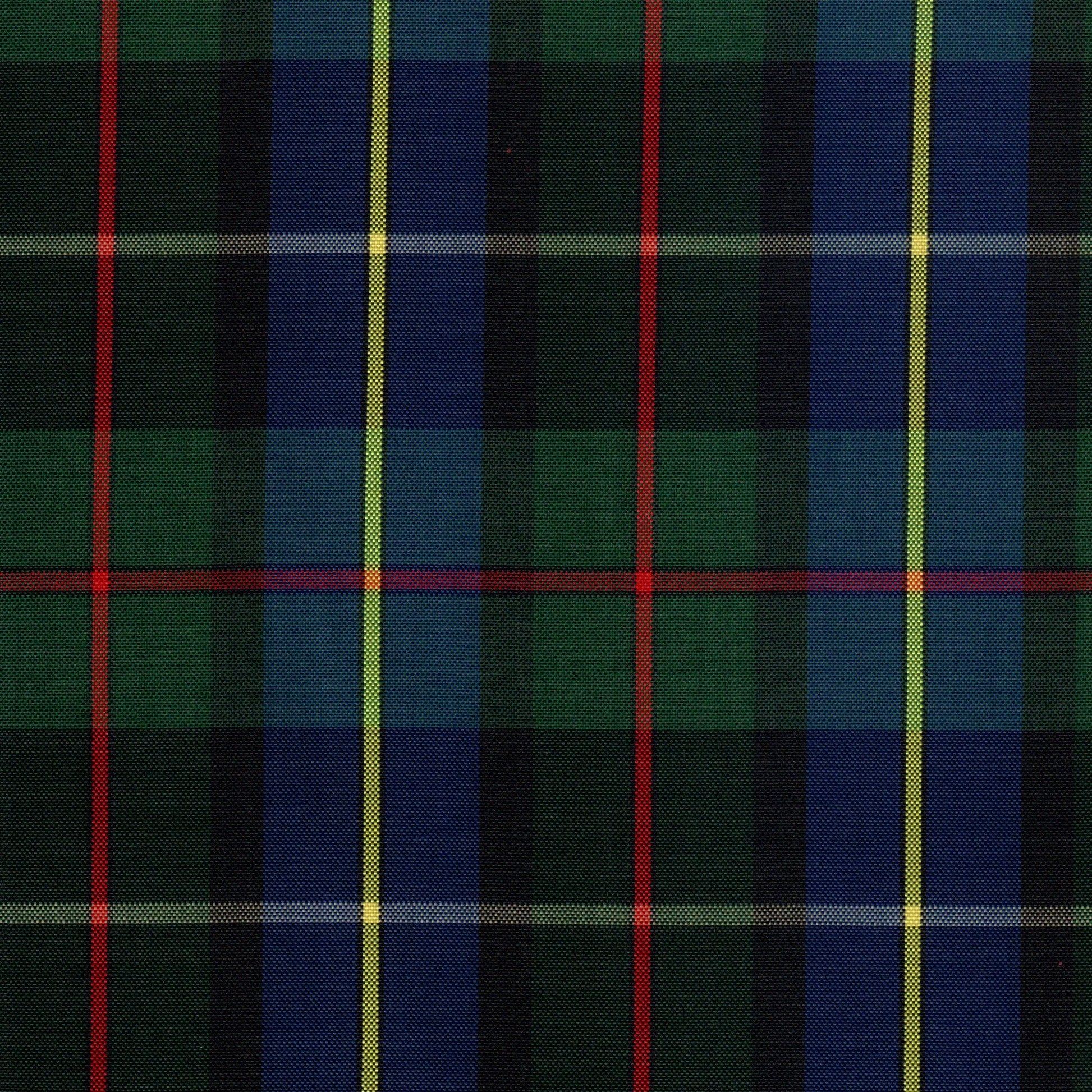 Tela escocesa de poliéster para uniformes escolares e institucionales; tartán verde/azul con líneas rojas y amarillas