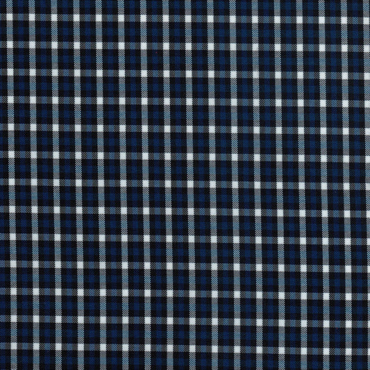 Tela escocesa de poliéster azul marino y blanco, diseño tartán; ideal para uniformes escolares e institucionales, SchoolLine.