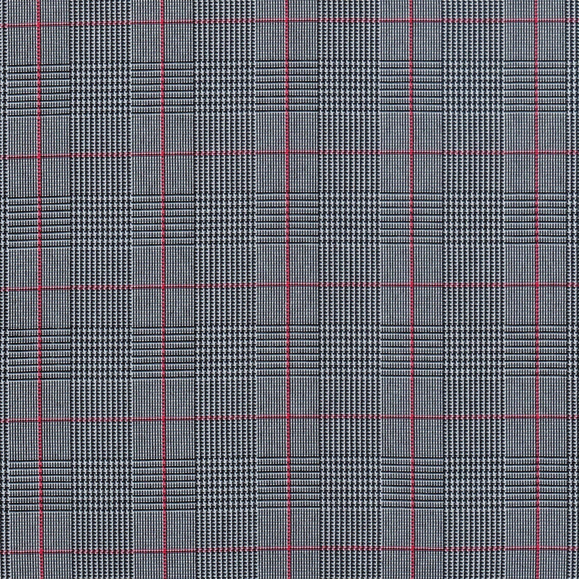 Tela escocesa de poliéster gris con cuadros negros y líneas rojas; uniforme escolar SchoolLine