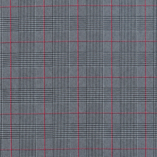 Tela escocesa de poliéster gris con cuadros negros y líneas rojas; uniforme escolar SchoolLine