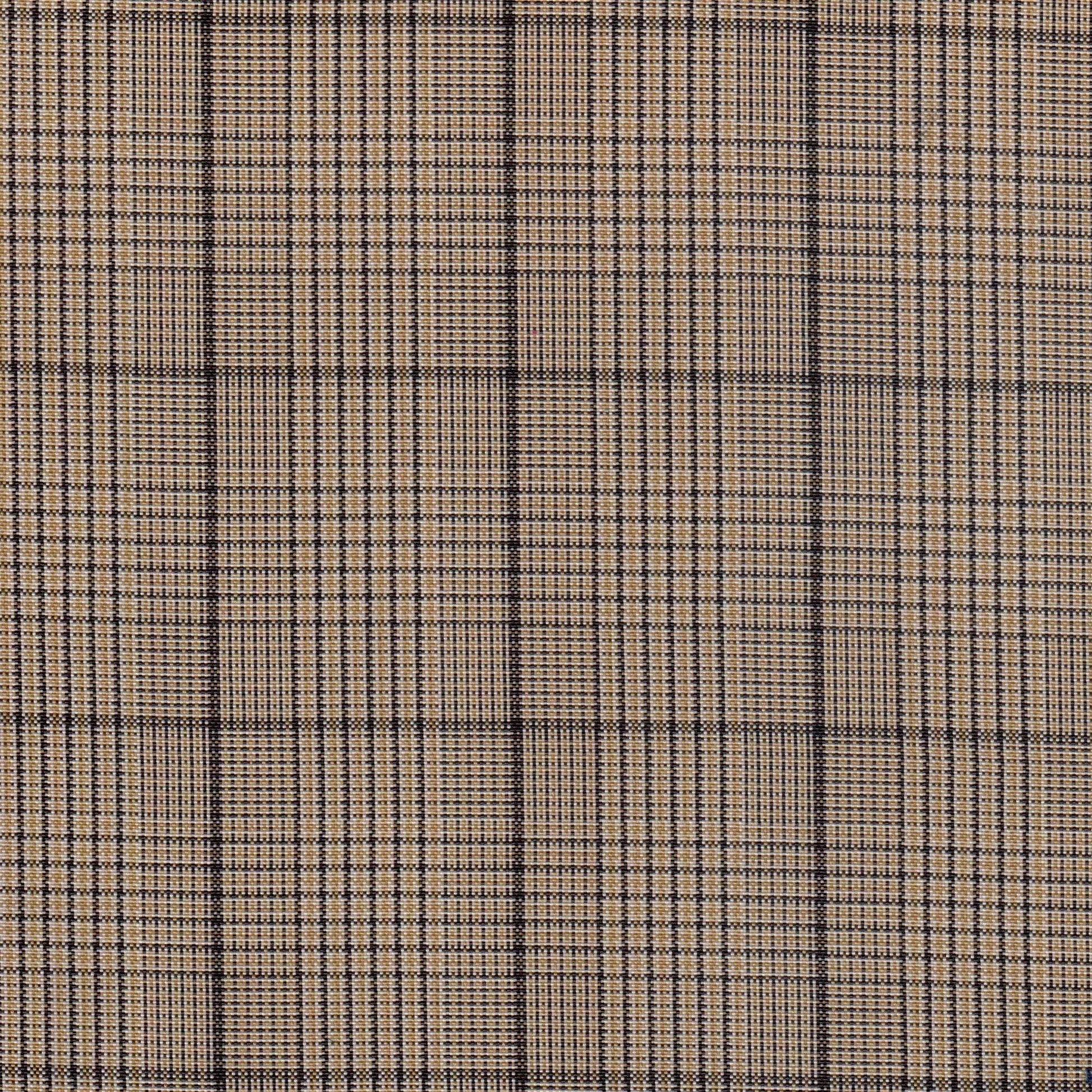Tela escocesa de poliéster SchoolLine, cuadros beige y marrón con líneas negras, ideal para uniformes escolares e institucionales.