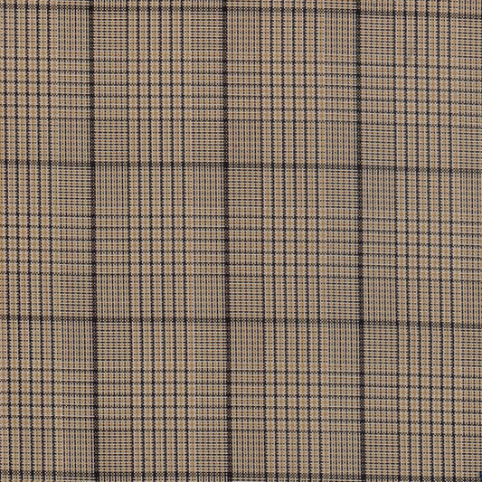 Tela escocesa de poliéster SchoolLine, cuadros beige y marrón con líneas negras, ideal para uniformes escolares e institucionales.