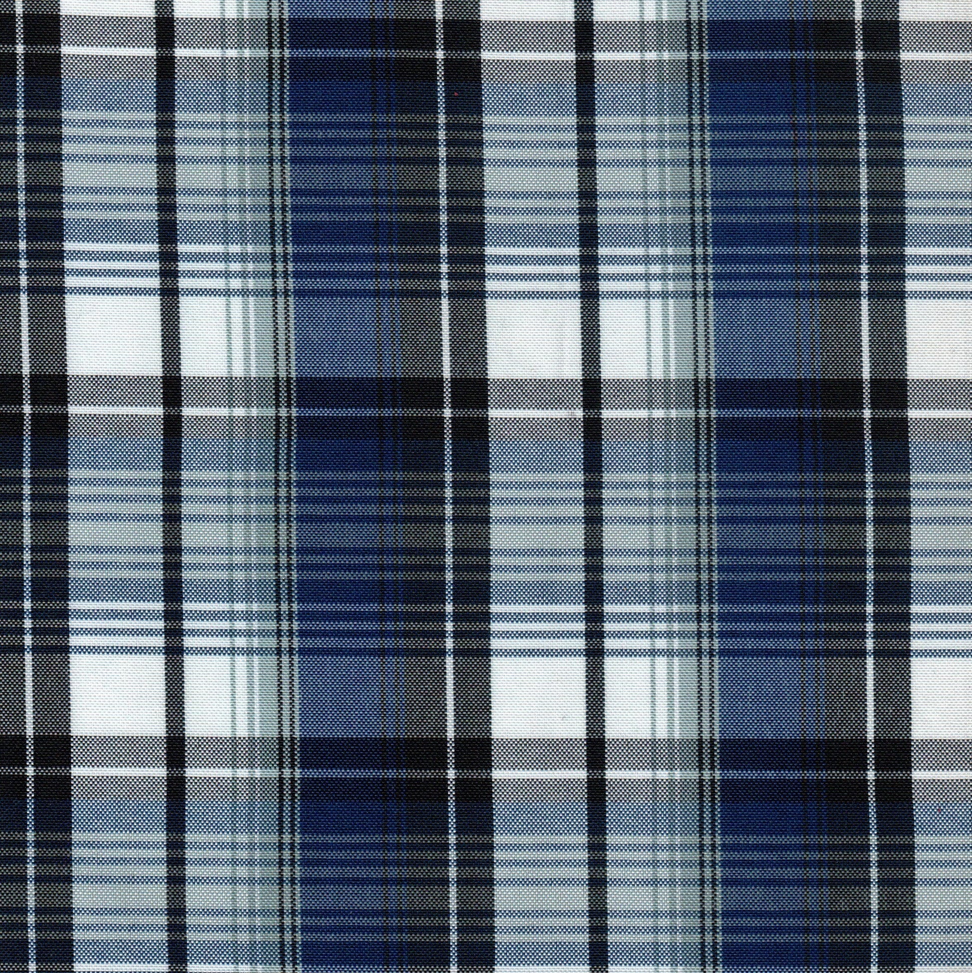 Tela escocesa de poliéster a cuadros en azul marino, azul claro y blanco; ideal para uniformes escolares e institucionales SchoolLine.