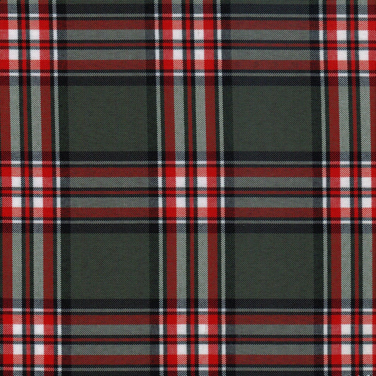 Tela escocesa de poliéster en tartán rojo, negro y blanco; ideal para uniformes escolares e institucionales, SchoolLine.