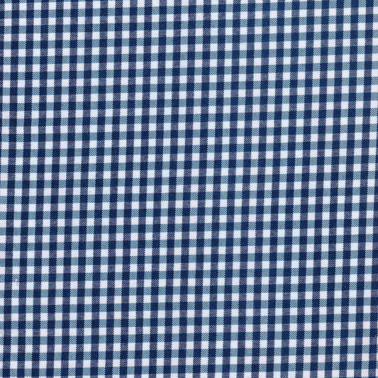 Tela escocesa de poliéster SchoolLine en azul marino y blanco con cuadro gingham, ideal para uniformes escolares e institucionales.