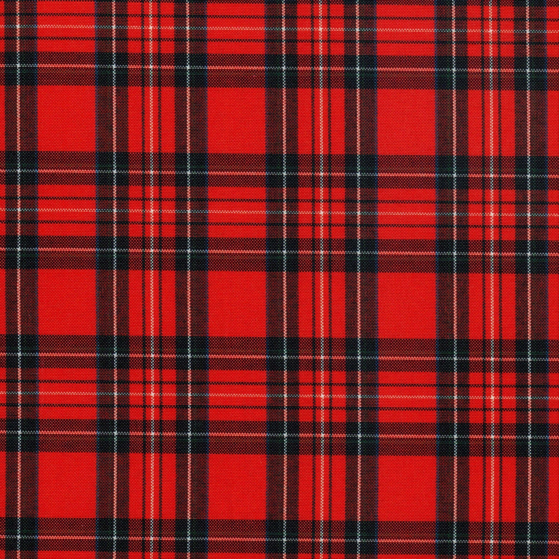Tela escocesa de poliéster SchoolLine rojo, negro y blanco, tartán clásico; perfecta para uniformes escolares e institucionales.